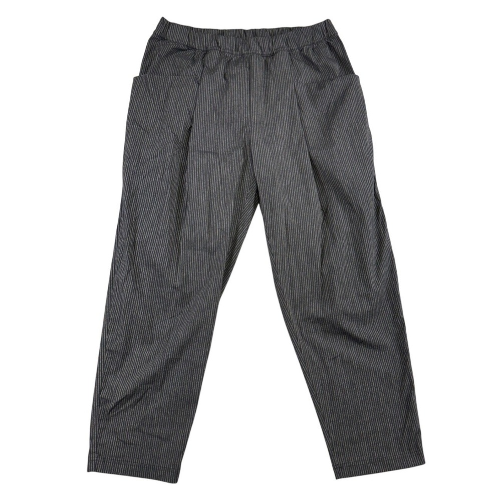 Lucy Charcoal Grey Pinstripe Relaxed Tapered Cropped Pants Elastic Waist Pleated